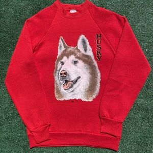 Vintage 90’s Husky Dog Red Sweatshirt Women’s Size Small USA Made